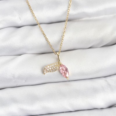 316L Çelik Zincir Gold Renk Balık Kuyruğu Model Zirkon Taşlı Kadın Kolye