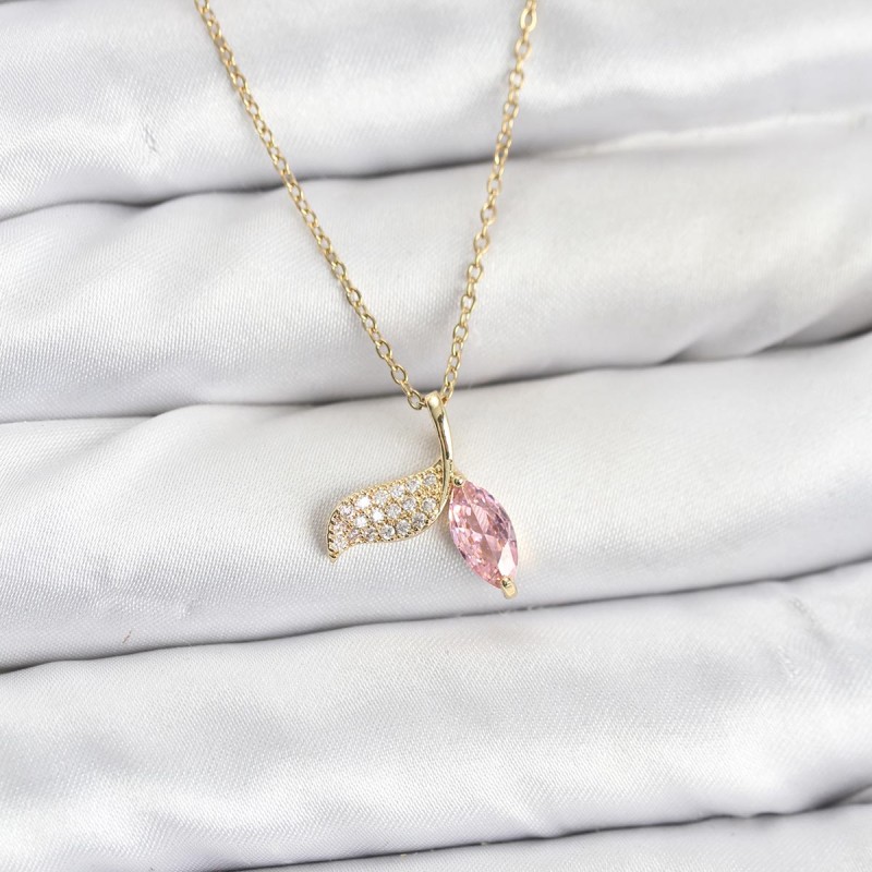 316L Çelik Zincir Gold Renk Balık Kuyruğu Model Zirkon Taşlı Kadın Kolye