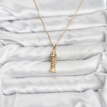 316L Çelik Zincir Gold Renk Balık Model Zirkon Taşlı Kadın Kolye