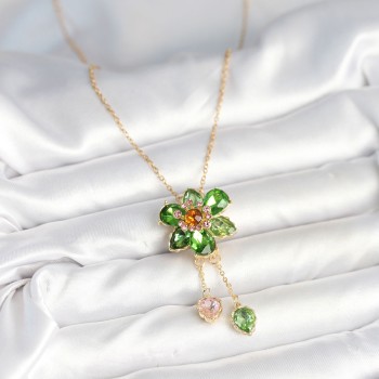 316L Çelik Zincir Gold Renk Çiçek Model Sallantılı Kadın Kolye