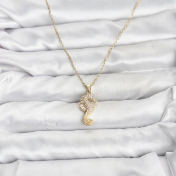 316L Çelik Zincir Gold Renk Deniz Atı Model Zirkon Taşlı Kadın Kolye
