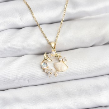 316L Çelik Zincir Gold Renk Deniz Tema Model Zirkon Taşlı Kadın Kolye