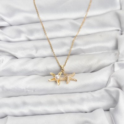 316L Çelik Zincir Gold Renk Deniz Yıldızı Model Zirkon Taşlı Kadın Kolye