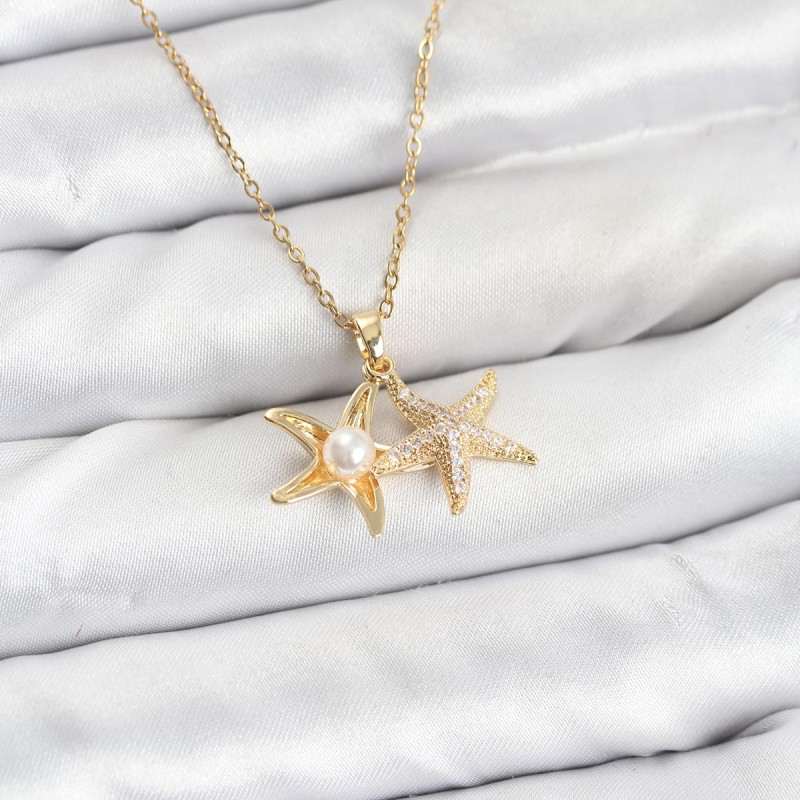 316L Çelik Zincir Gold Renk Deniz Yıldızı Model Zirkon Taşlı Kadın Kolye