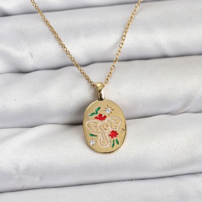 316L Çelik Zincir Gold Renk Fil Figürlü Kadın Kolye