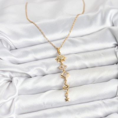 316L Çelik Zincir Gold Renk Güneş ve Enerji Model Kadın Y Kolye