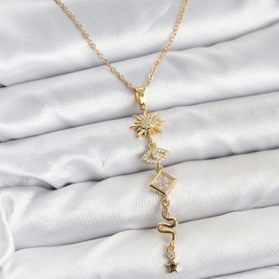 316L Çelik Zincir Gold Renk Güneş ve Enerji Model Kadın Y Kolye