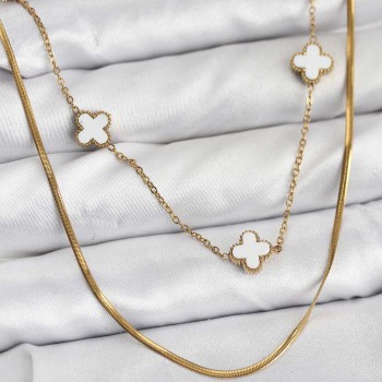 316L Çelik Zincir Gold Renk İtalyan Zincirli Yonca Model Kadın Kolye