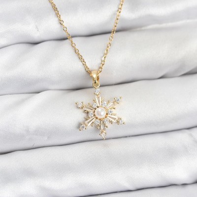 316L Çelik Zincir Gold Renk Kar Tanesi Model Zirkon Taşlı Kadın Kolye