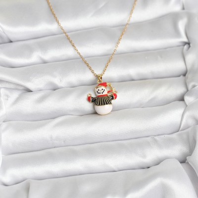 316L Çelik Zincir Gold Renk Kardan Adam Figürlü Yılbaşı Temalı Kadın Kolye