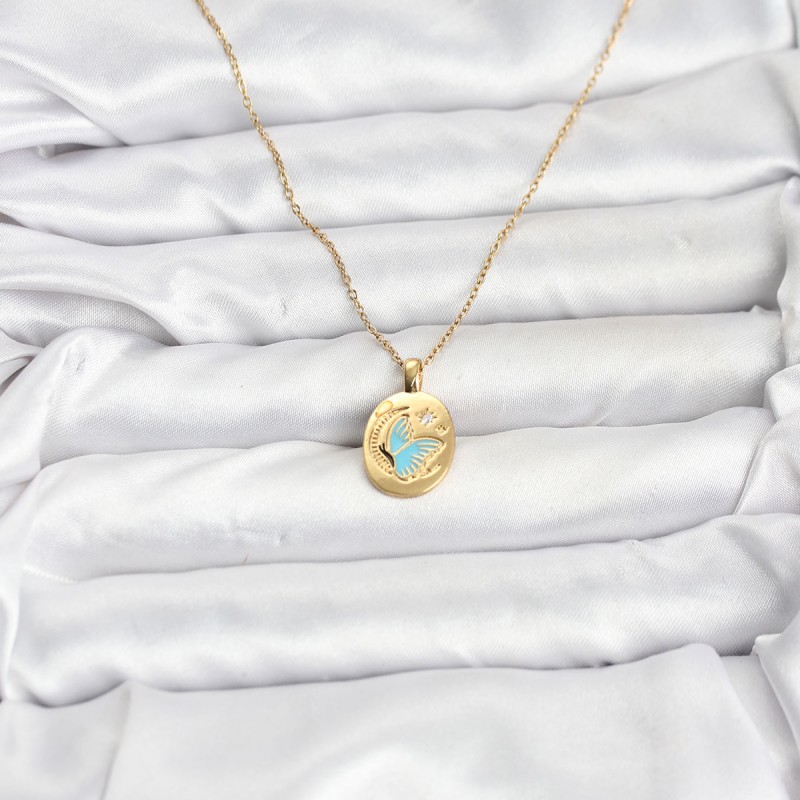 316L Çelik Zincir Gold Renk Kelebek Figür Kadın Kolye