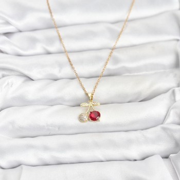 316L Çelik Zincir Gold Renk Kiraz Model Zirkon Taşlı Kadın Kolye