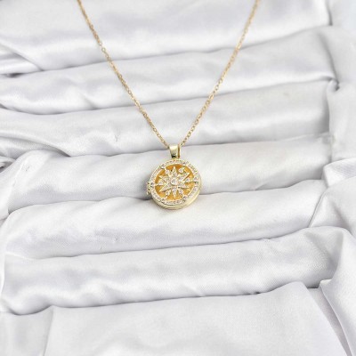 316L Çelik Zincir Gold Renk Kutup Yıldızı Kapaklı Model Kadın Kolye