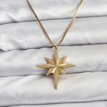 316L Çelik Zincir Gold Renk Kutup Yıldızı Model 60 cm Zincir Kadın Kolye