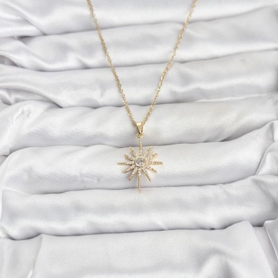 316L Çelik Zincir Gold Renk Kutup Yıldızı Model Zirkon Taşlı Kadın Kolye