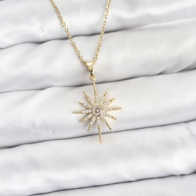 316L Çelik Zincir Gold Renk Kutup Yıldızı Model Zirkon Taşlı Kadın Kolye