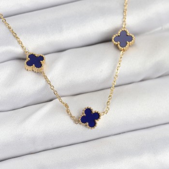 316L Çelik Zincir Gold Renk Lacivert Baby Boy Yonca Kadın Kolye