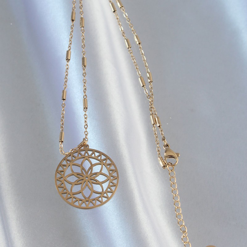 316L Çelik Zincir Gold Renk Lotus Model Kolye