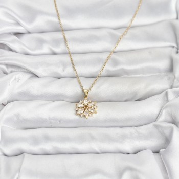 316L Çelik Zincir Gold Renk Lotus Model Zirkon Taşlı Kadın Kolye