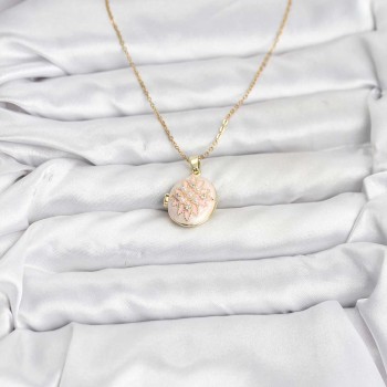 316L Çelik Zincir Gold Renk Mineli Lotus Model Açılabilir Kadın Kolye