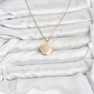 316L Çelik Zincir Gold Renk Mineli Lotus Model Açılabilir Kadın Kolye