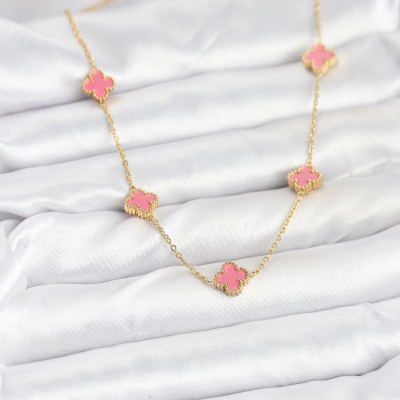 316L Çelik Zincir Gold Renk Pembe Baby Boy Yonca Kadın Kolye