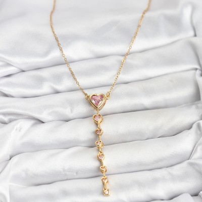 316L Çelik Zincir Gold Renk Pembe Kalp Kadın Kolye