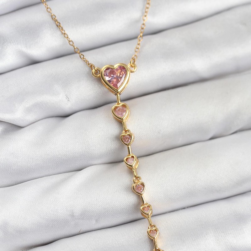 316L Çelik Zincir Gold Renk Pembe Kalp Kadın Kolye