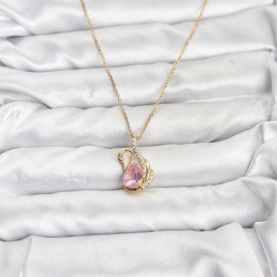 316L Çelik Zincir Gold Renk Pembe Kuğu Model Zirkon Taşlı Kadın Kolye