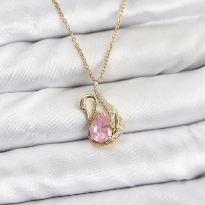 316L Çelik Zincir Gold Renk Pembe Kuğu Model Zirkon Taşlı Kadın Kolye