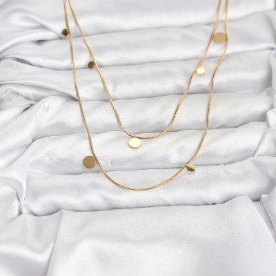 316L Çelik Zincir Gold Renk Pullu Kadın Kolye