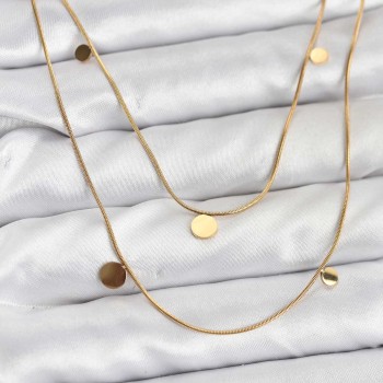 316L Çelik Zincir Gold Renk Pullu Kadın Kolye