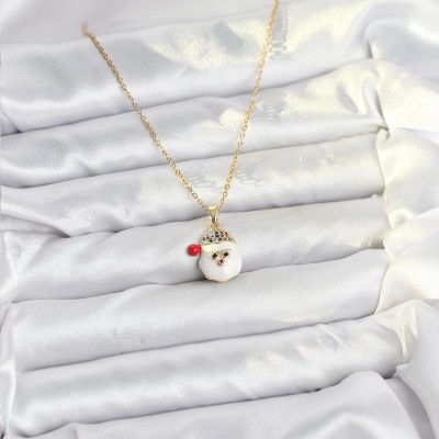 316L Çelik Zincir Gold Renk Şapkalı Kardan Adam Kafası Model Yılbaşı Temalı Kadın Kolye