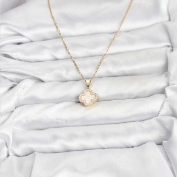 316L Çelik Zincir Gold Renk Sedefli Yonca Kadın Kolye