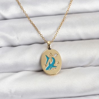 316L Çelik Zincir Gold Renk Shark Figür Kadın Kolye