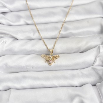 316L Çelik Zincir Gold Renk Sinek Model Zirkon Taşlı Kadın Kolye