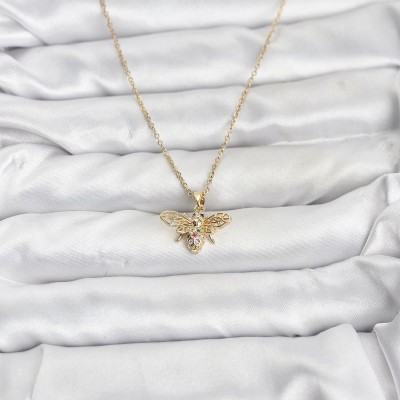316L Çelik Zincir Gold Renk Sinek Model Zirkon Taşlı Kadın Kolye