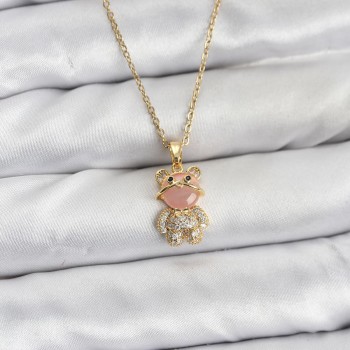 316L Çelik Zincir Gold Renk Teddy Bear Model Zirkon Taşlı Kadın Kolye