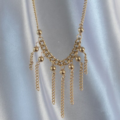 316L Çelik Zincir Gold Renk Topçuk Detay Sallantılı Zincir Kolye