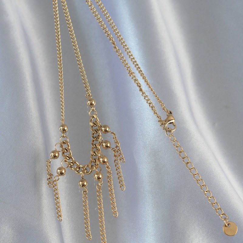 316L Çelik Zincir Gold Renk Topçuk Detay Sallantılı Zincir Kolye