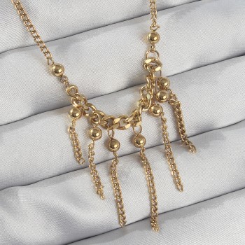 316L Çelik Zincir Gold Renk Topçuk Detay Sallantılı Zincir Kolye