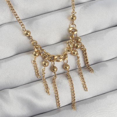 316L Çelik Zincir Gold Renk Topçuk Detay Sallantılı Zincir Kolye