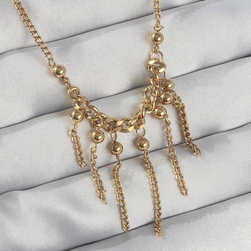 316L Çelik Zincir Gold Renk Topçuk Detay Sallantılı Zincir Kolye