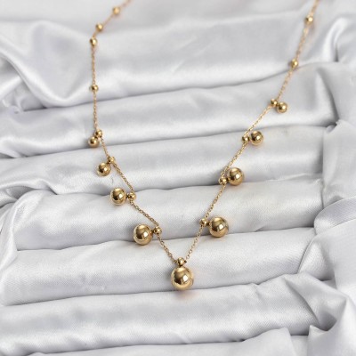 316L Çelik Zincir Gold Renk Topçuklu Kolye