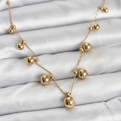316L Çelik Zincir Gold Renk Topçuklu Kolye