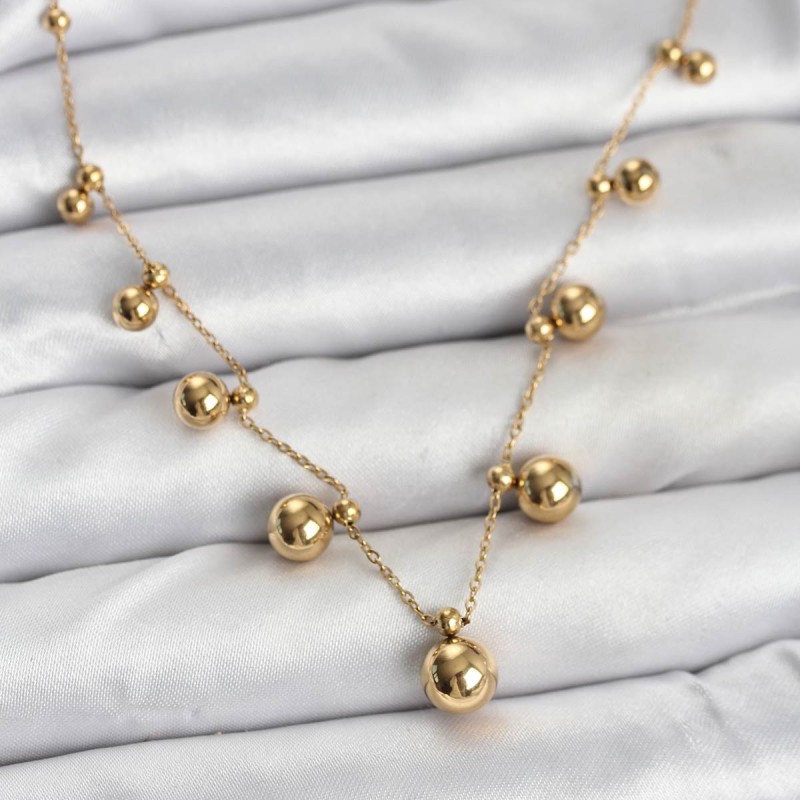 316L Çelik Zincir Gold Renk Topçuklu Kolye