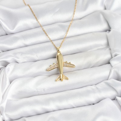 316L Çelik Zincir Gold Renk Uçak Model Kadın Kolye