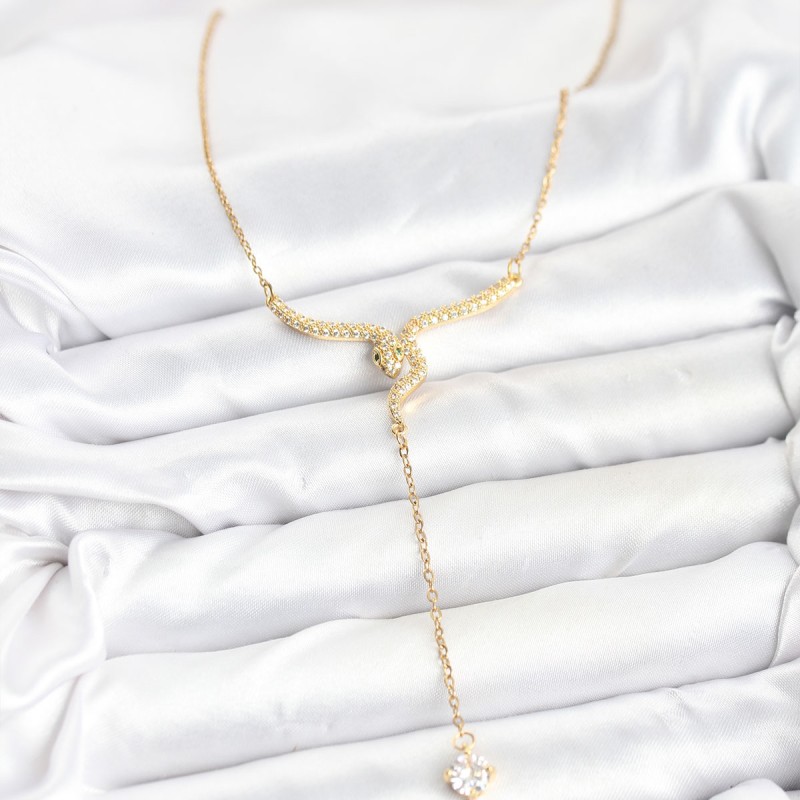 316L Çelik Zincir Gold Renk Yılan Model Y Kolye