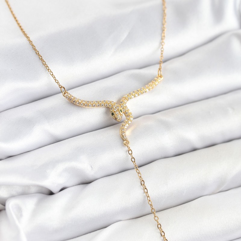 316L Çelik Zincir Gold Renk Yılan Model Y Kolye