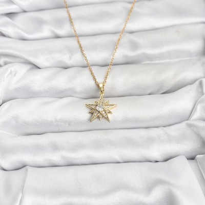 316L Çelik Zincir Gold Renk Yıldız Model Zirkon Taşlı Kadın Kolye